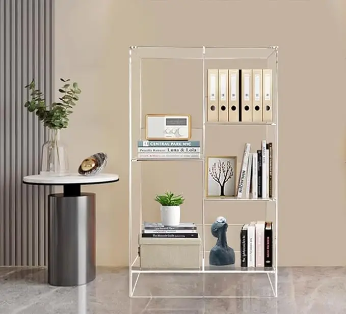 Multi-Functional 5-Cube Vertical Bookcase Display Shelf Storage Organizer Acrylic Storage Rack for Bedroom Living Room Bathroom