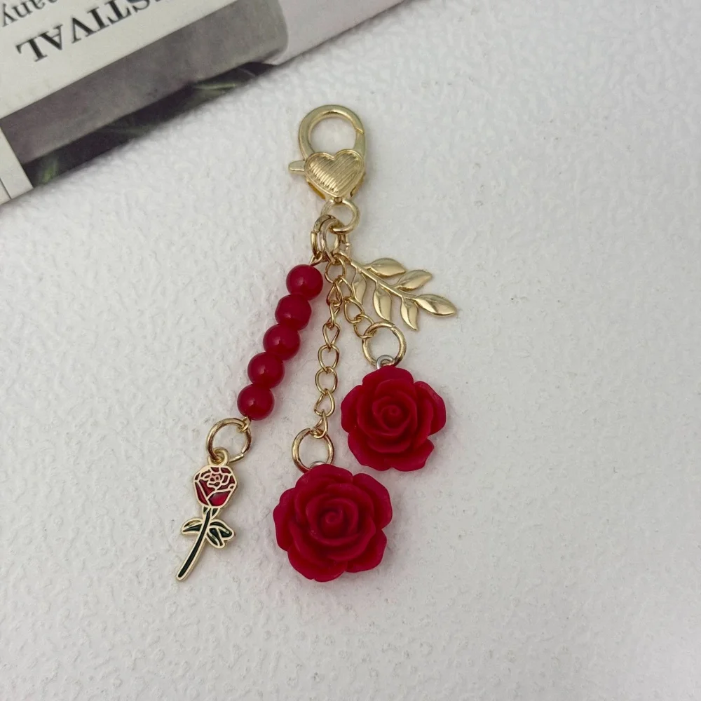Ins 3D Rose Resin Camellia Pendant Key Chain Pearl Alloy for Women Car Key Holder Earphone Case Handbag Accessories