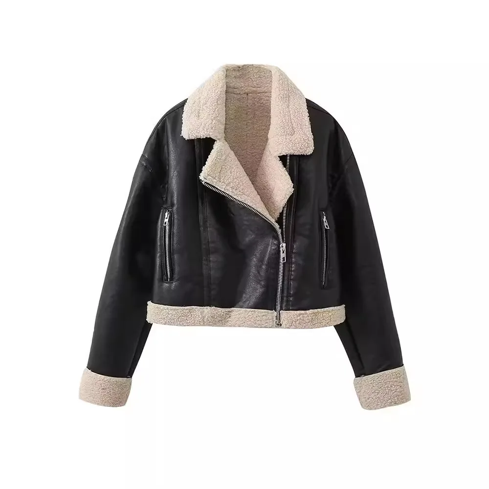 

2024 Women's Winter New Sweet Fresh Temperament Double-Sided with Velvet Warm Imitation Leather Jacket