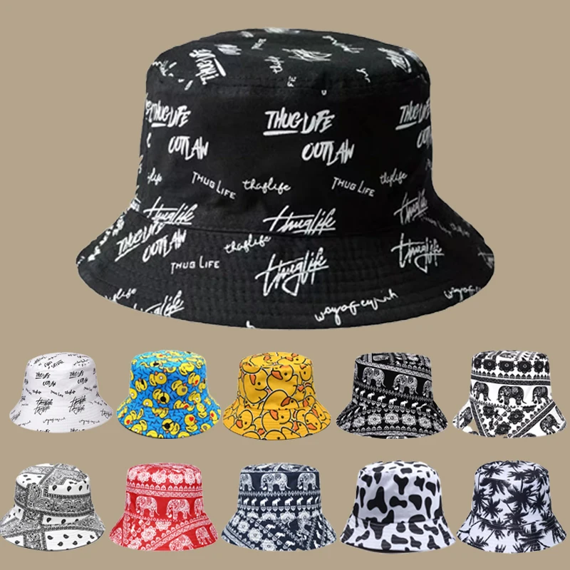 Graffiti Printed Fisherman Hat for Men and Women Personalized Fashion Outdoor Leisure Sunshade Versatile