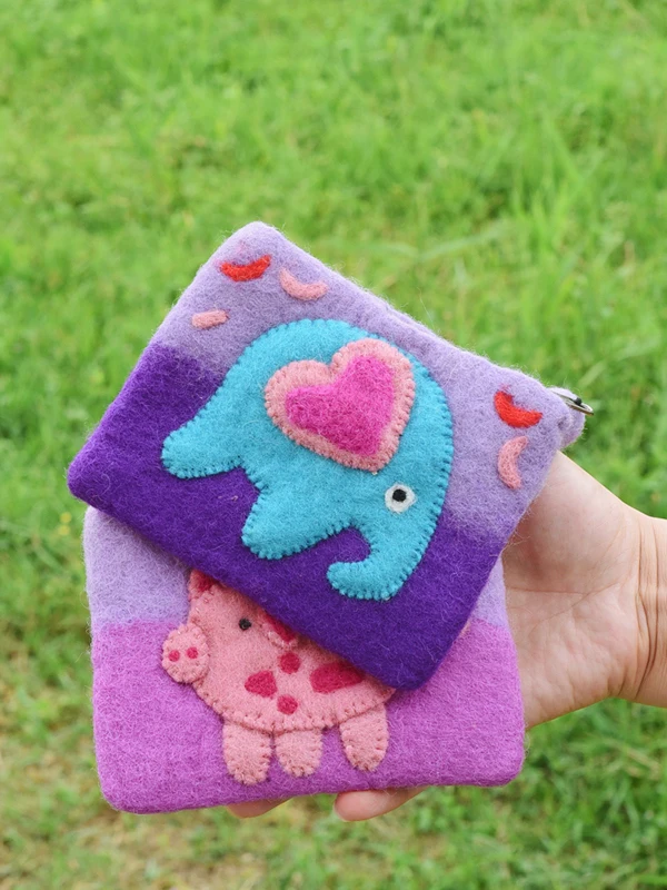 Handmade Wool Felt Elephant Women's Coin Purse Cute Pig Earphone Bag Card Storage Document Bag Creative Gift Festival Supplies