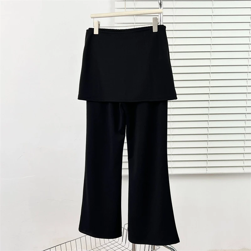 Slim Slightly Flared Pant Spring Autumn Women Clothing Button Elastic Waist Long 2026 Casual New Style Two-piece Set Skirt Pants
