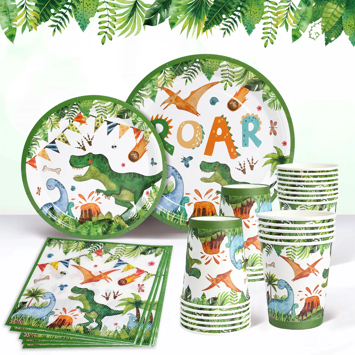 

Dinosaur Birthday Party Decoration Supplies Dinosaur Theme Disposable Tableware Plate Balloon Jungle Safari Party Baby Shower