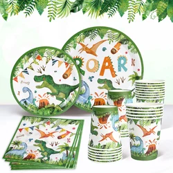 Dinosaur Birthday Party Decoration Supplies Dinosaur Theme Disposable Tableware Plate Balloon Jungle Safari Party Shower