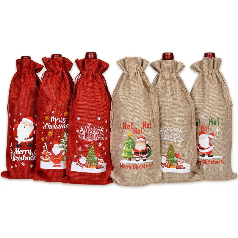20pcs/lot 15*35cm (5.9*13.8in) Burlap Linen Bag Wine Champagne Bottle Packaging Bags Christmas Gift Drawstring Pouches