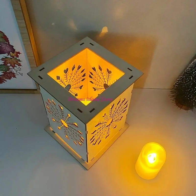 Cahaya elegan memancarkan lentera dudukan lilin berlubang kayu untuk dekorasi ruang tamu hx6c
