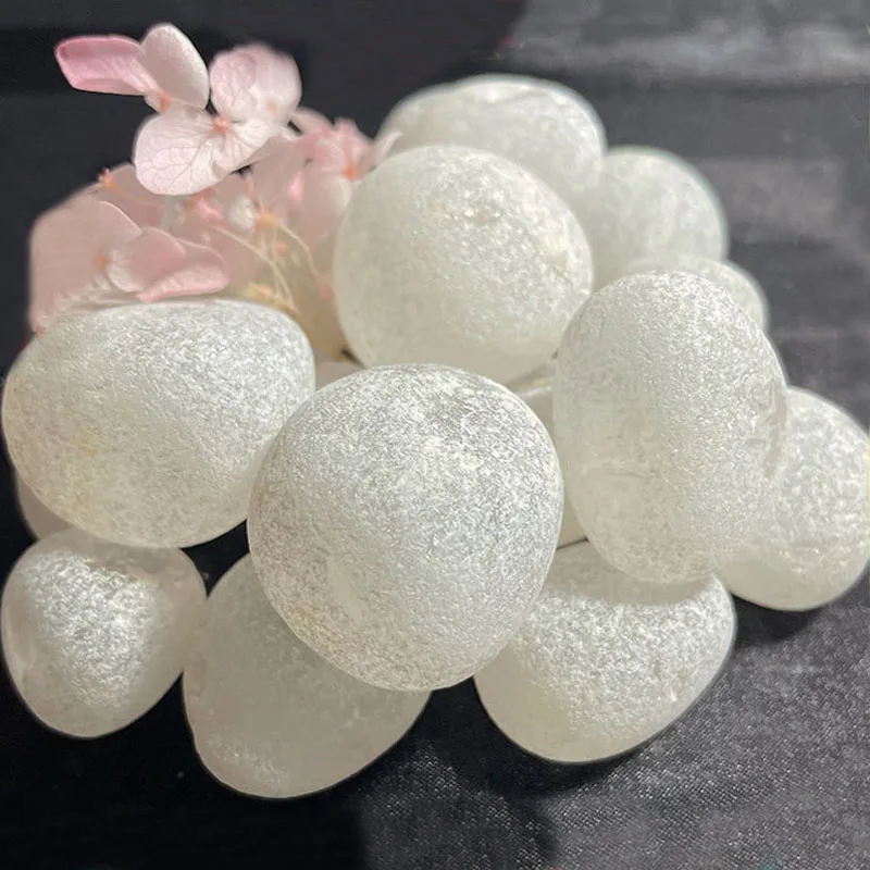 Matte Frosted Irregular Rock Crystal Tumbled Stones Arts Polished Natural Mala Clear Quartz Mineral White Semiprecious Gemstones