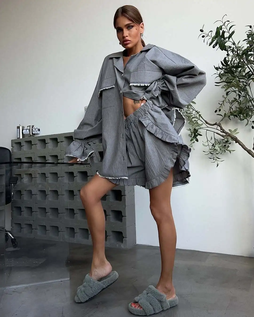 

Early Spring New Home Wear Suits for Women Spring Shirt Shorts Casual Wear Two-piece Suit Pyjamas Women