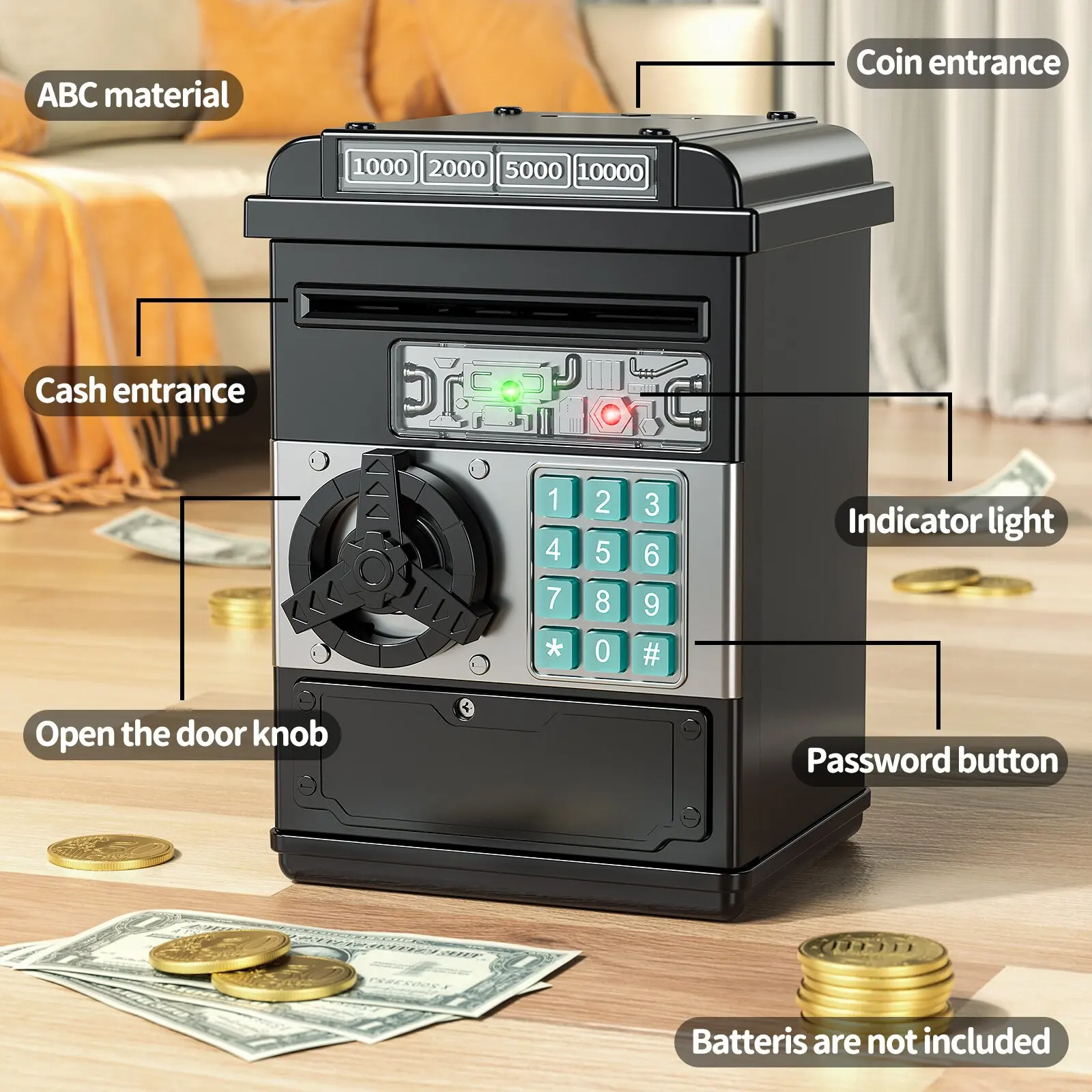 Large Electronic Money Coin Banks with Password Protection, Automatic Paper Money Scroll Saving Box, Great Gift for Kids Age 3+