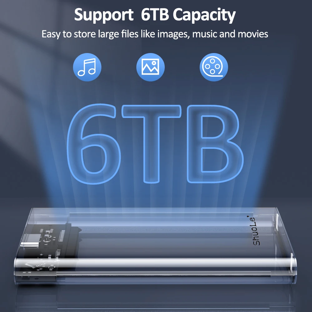 Caixa de disco rígido externo, caixa do disco rígido, SATA para USB 3.2, gabinete SSD, UASP, 2,5"