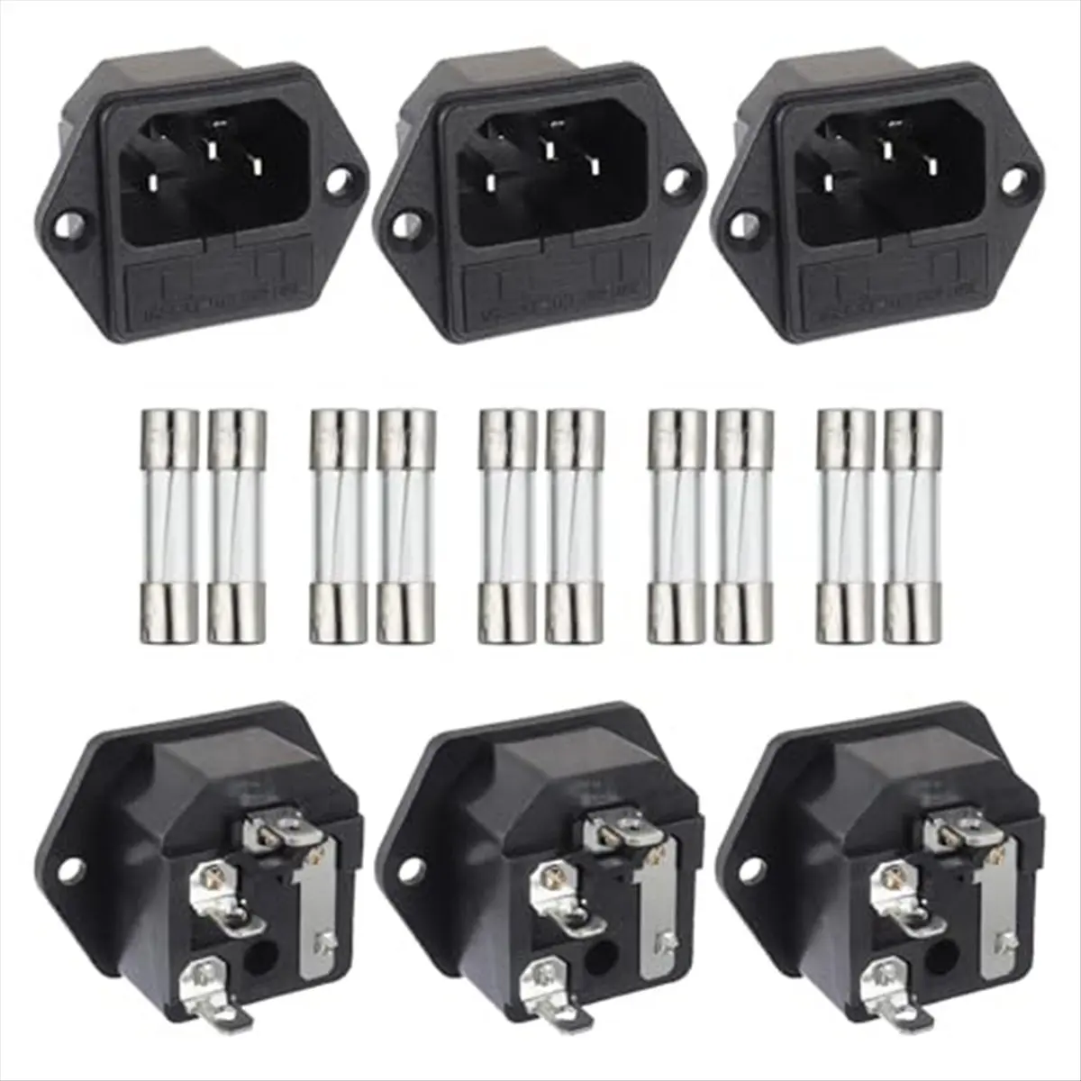 DT35！ AC 250V 10A 2 in 1 Mount Inlet Module Plug Socket Power Entry Connector Male Blades with 10A Fuse(Pack of 6Pcs)