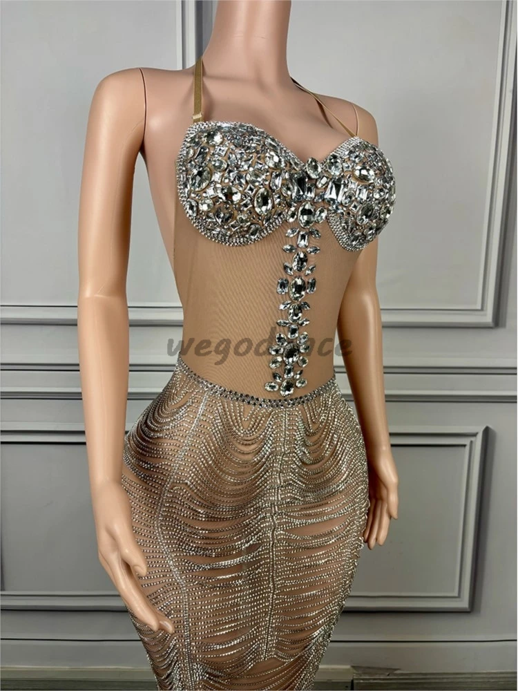 JOLong-Robe de Soirée Sexy avec Strass pour Femme, Nouvelle Collection