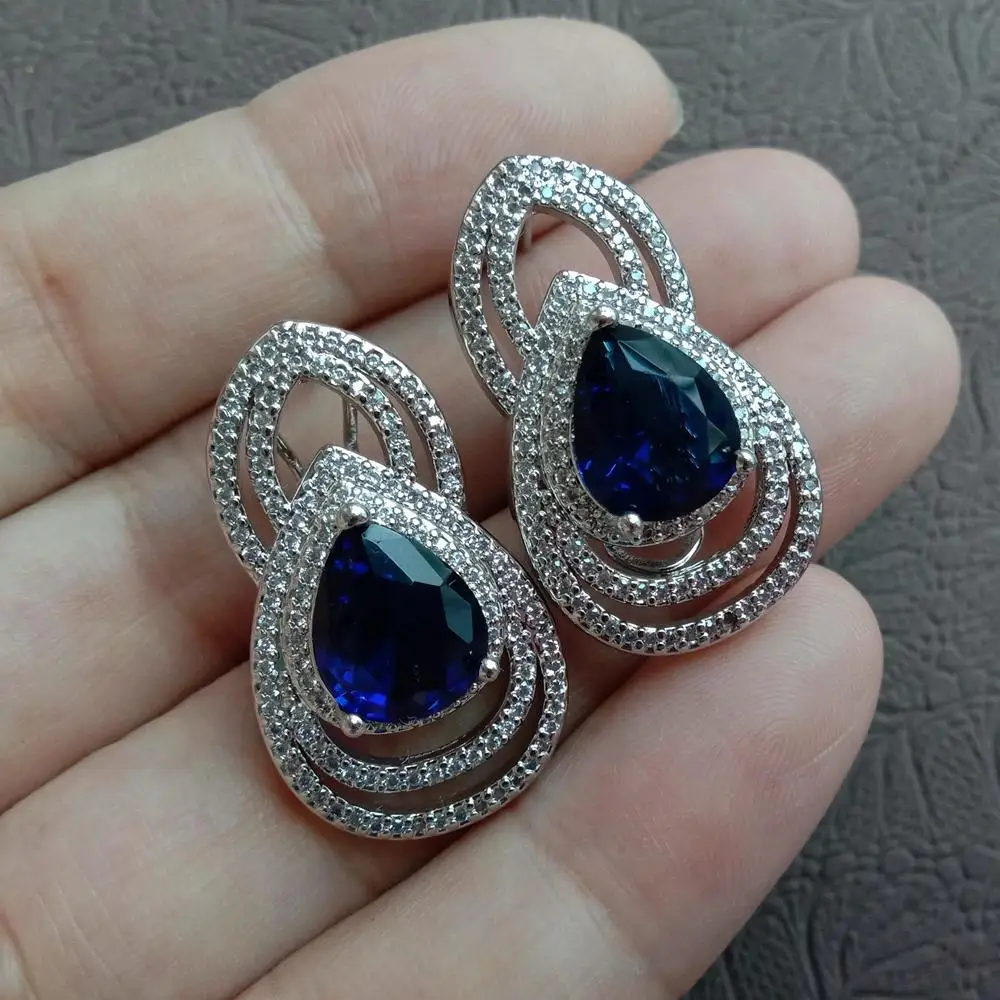 Y.YING White Gold Color Teardrop Shape Stud Earrings Crystal Earrings Women Fashion Jewelry Wholesale