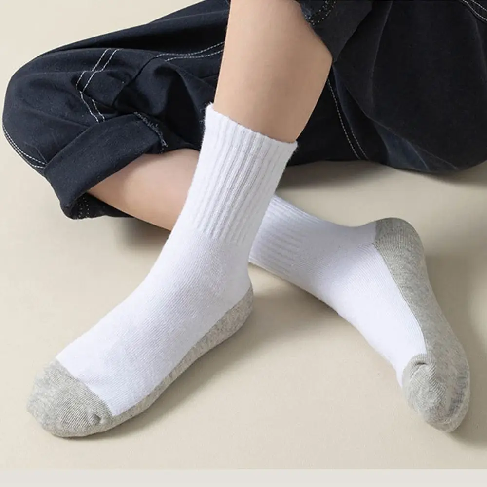 1 pair Grey Black Sole Children White Socks Absorbing Sweat Solid Color Sport Socks Cloth Accessories Baby Hosiery Spring