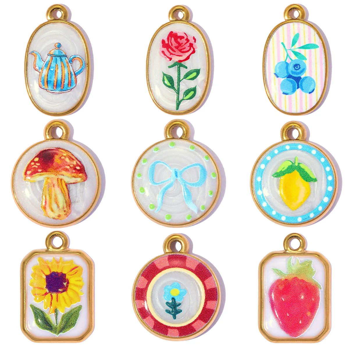 3pcs/Lot Large Stainless Steel Enamel Horse Cat Angel DIY Charms Love Heart Necklace Pendant Women Flower Jewelry Wholesale