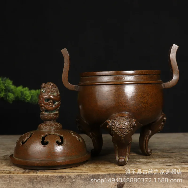 Pure Copper Chilong Lid Brass Incense Burner Office Living Room Shop Study Ornament Craft