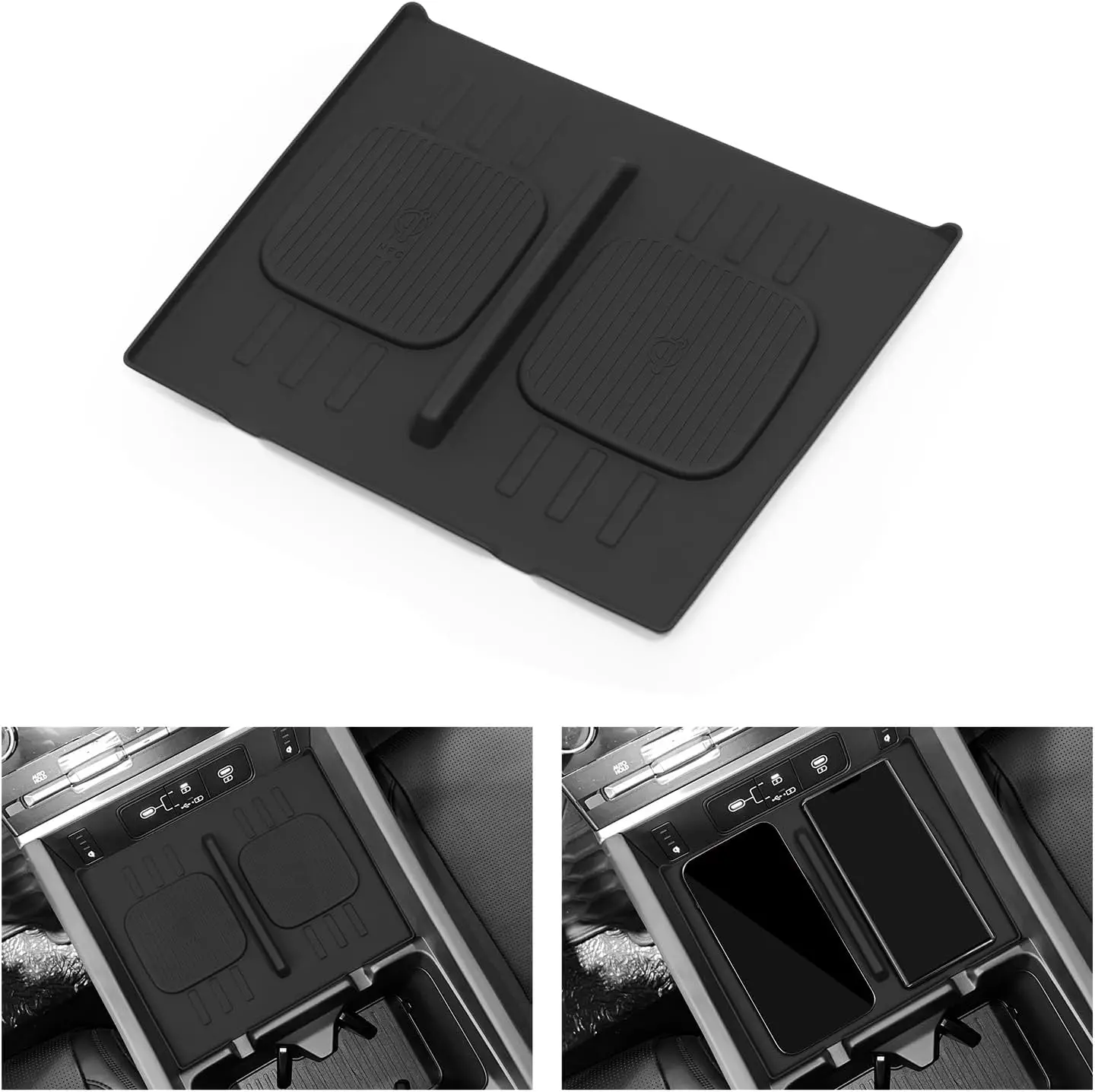 Wireless Charger Mat For Hyundai Santa Fe 2024 Auto Interior Accessories Central armrest storage box Cup pad PVC Mats Black ABS