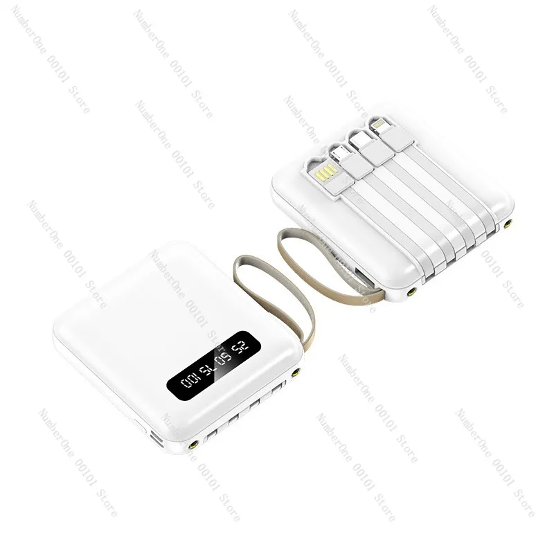 Portable with Cable Power Bank 20000MAh Digital Display Mirror Mobile Power Supply with Lanyard