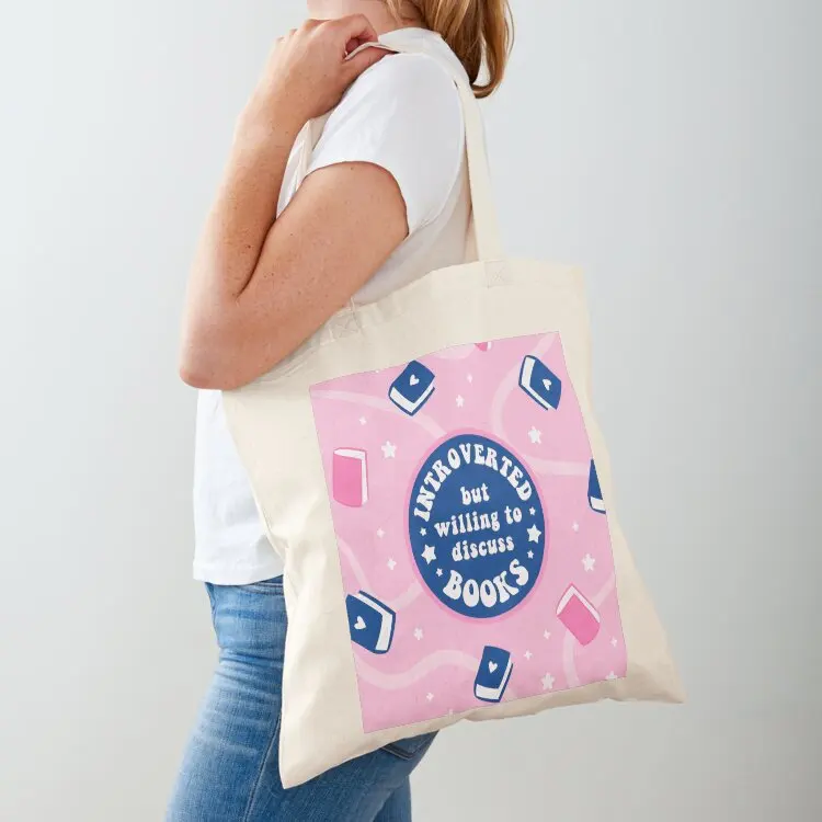 

Introverted but willing to discuss books - Blue Tote Bag bag for beach Women bags canvas tote Shopping bags