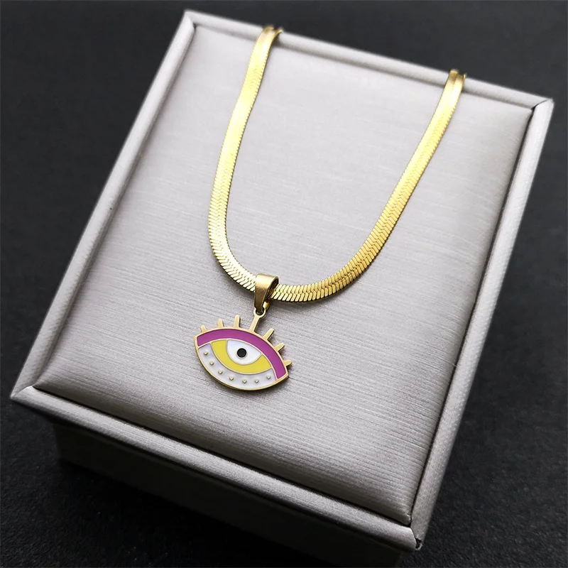 

Y2K Turkey Evil Eye Choker Necklace for Women Stainless Steel Gold Color Hip Hop Blade Snake Chain Jewelry colar NZZZ125S01