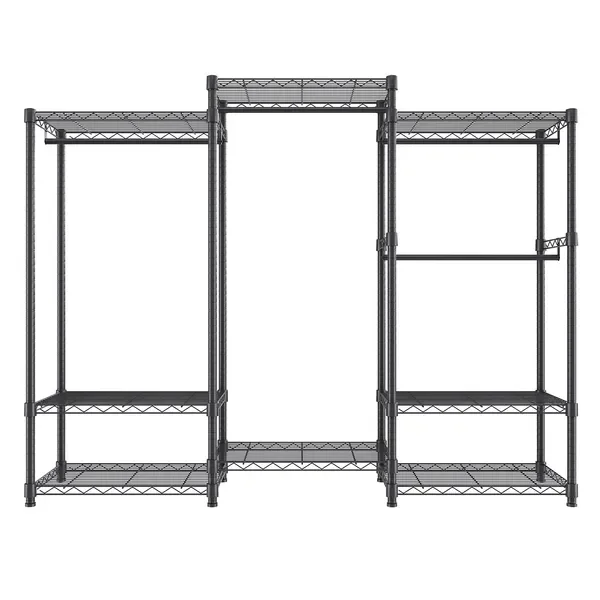 

Heavy Duty Clothes Rack, Rolling Clothing Garment Rack with 4 Hang Rods & 8 Storage Tiers, Adjustable