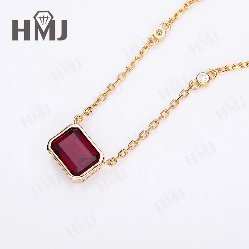 Lab Grown Dimaond Pigeon Blood Ruby Necklace for Women Solid 18K 14K 10K 925 Sliver Yellow Gold Emerald Pendant for Anniversary
