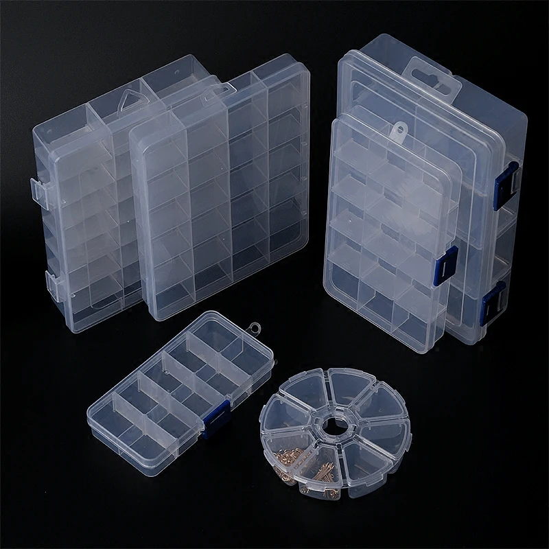 Adjustable 24 Grids Compartment Jewelry Box Transparent Plastic Storage Boxes Container Beads Earring Rectangle Organizer Case