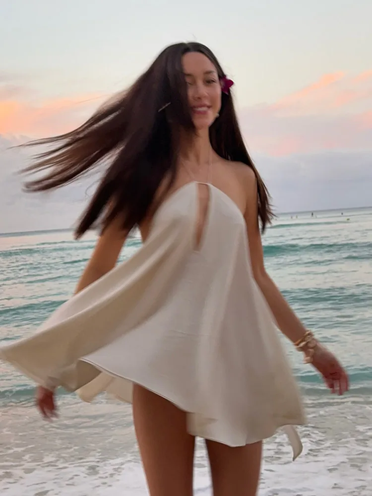 Mulheres sexy halter em camadas babados mini vestido moda fora do ombro sem costas uma linha vestidos primavera verão chique senhora vestidos curtos