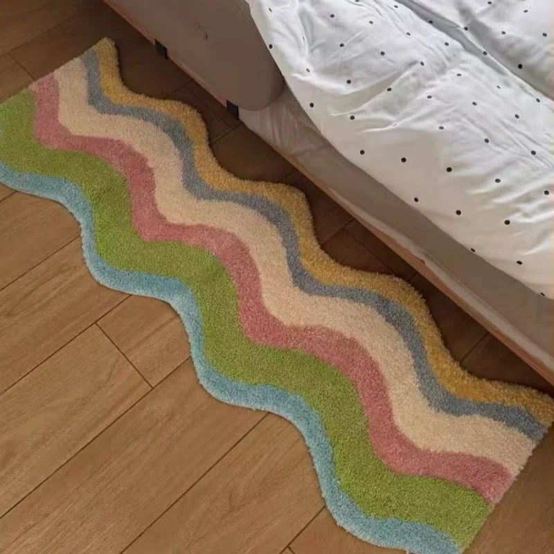 

Irregular Rainbow Plush Carpet Living Room Decoration Carpets Bedroom Bedside Rug Doormat Soft Comfortable Non-slip Mat