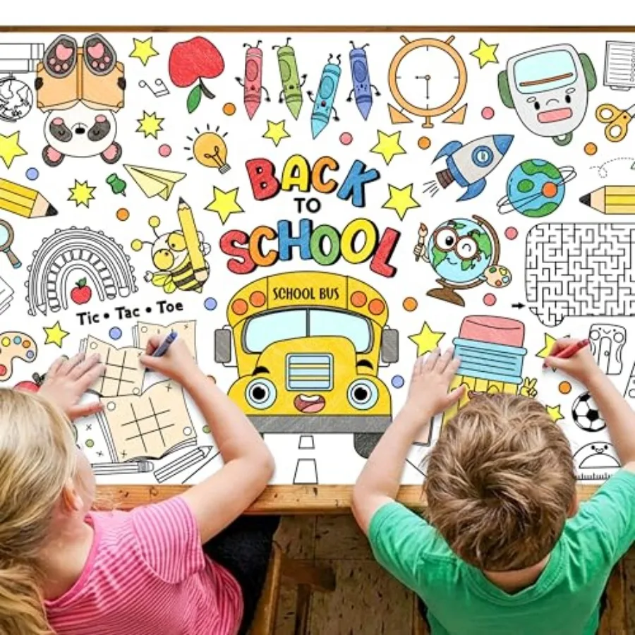 

Back to School Coloring Poster 55×24 Inch First Day of School Paper Banner, Large Classroom Activity Table Cover for Classroom