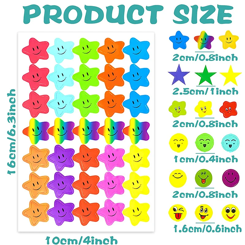 6/60sheets Star Hearts Stickers for Teachers Children and Parents Reward Sticker Handmade Scrapbook Decoration