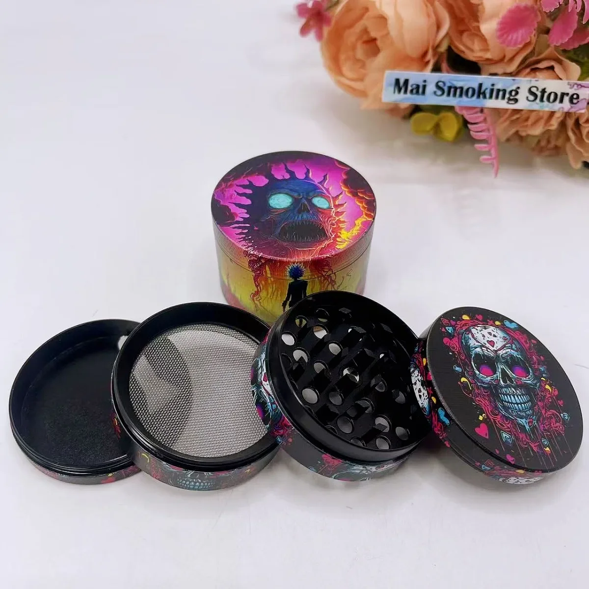 1.6/2inch Skull Herb Grinder 4-layer Manual Pepper Salt Mortar Spice Mill Grass  Tobacco Grinder Smoking Cigarette Accessorie