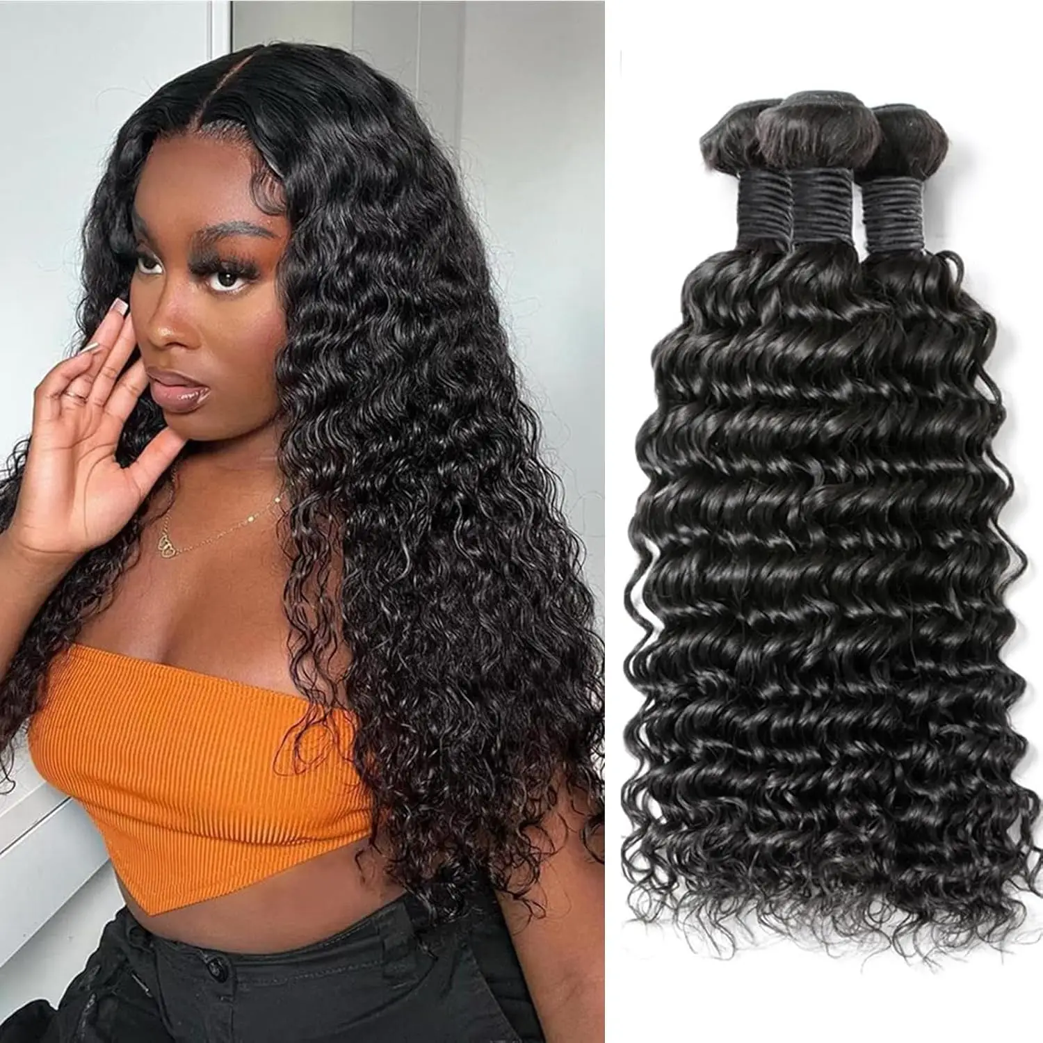 30 40 Inch Curly Human Hair Bundles Brazilian Water Deep Wave 3 4 Bundles Raw Hair Extensions Double Weft Halloween