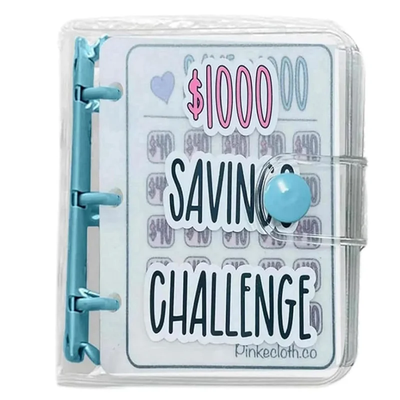 Segregator do wyzwania oszczędzania 2X 1000, miesięczny książka do wyzwań oszczędzania pieniędzy z kopertami, mini segregator budżetowy (niebieski)