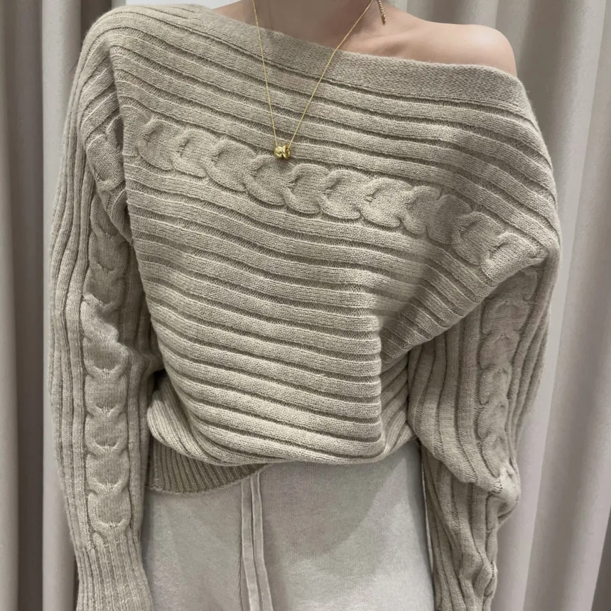 

Sexy Strapless Short Knit Pullovers Women Fall Winter Korean Casual Loose Bat Sleeve Sweater Tops 2 Colors