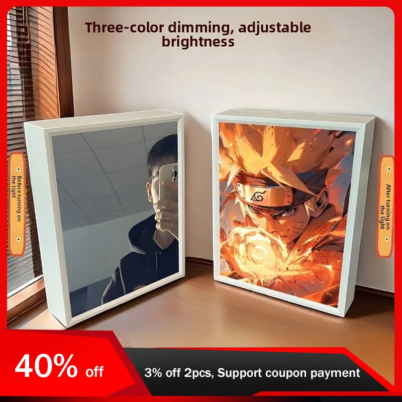 

21cm/8.27in 3D Anime Naruto Mirror Light Painting Bedroom Night Light Desk Cartoon Figures Peripherals Funny Birthday Decoration