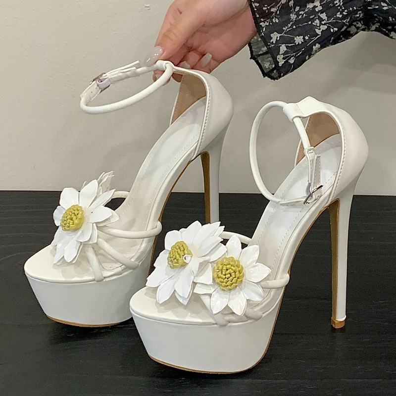 

Aneikeh Summer White Elegance Fashion Party 16CM High Heel Waterproof Platform Women's Sandals Pumps Banquet Prom Shoes