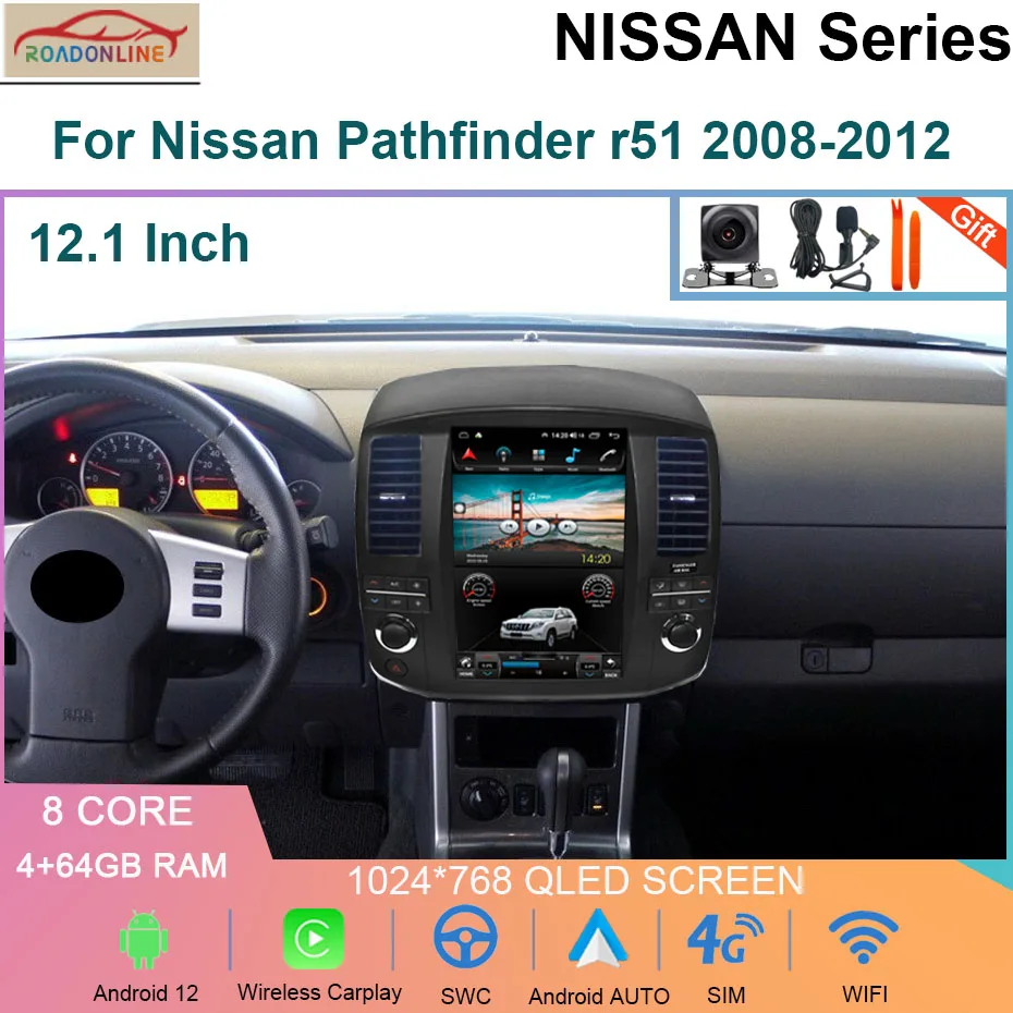 

Android 12 для Nissan Pathfinder r51 2008-2012 автомобильное радио стерео Мультимедийный плеер GPS навигация CarPlay WIFI 4G