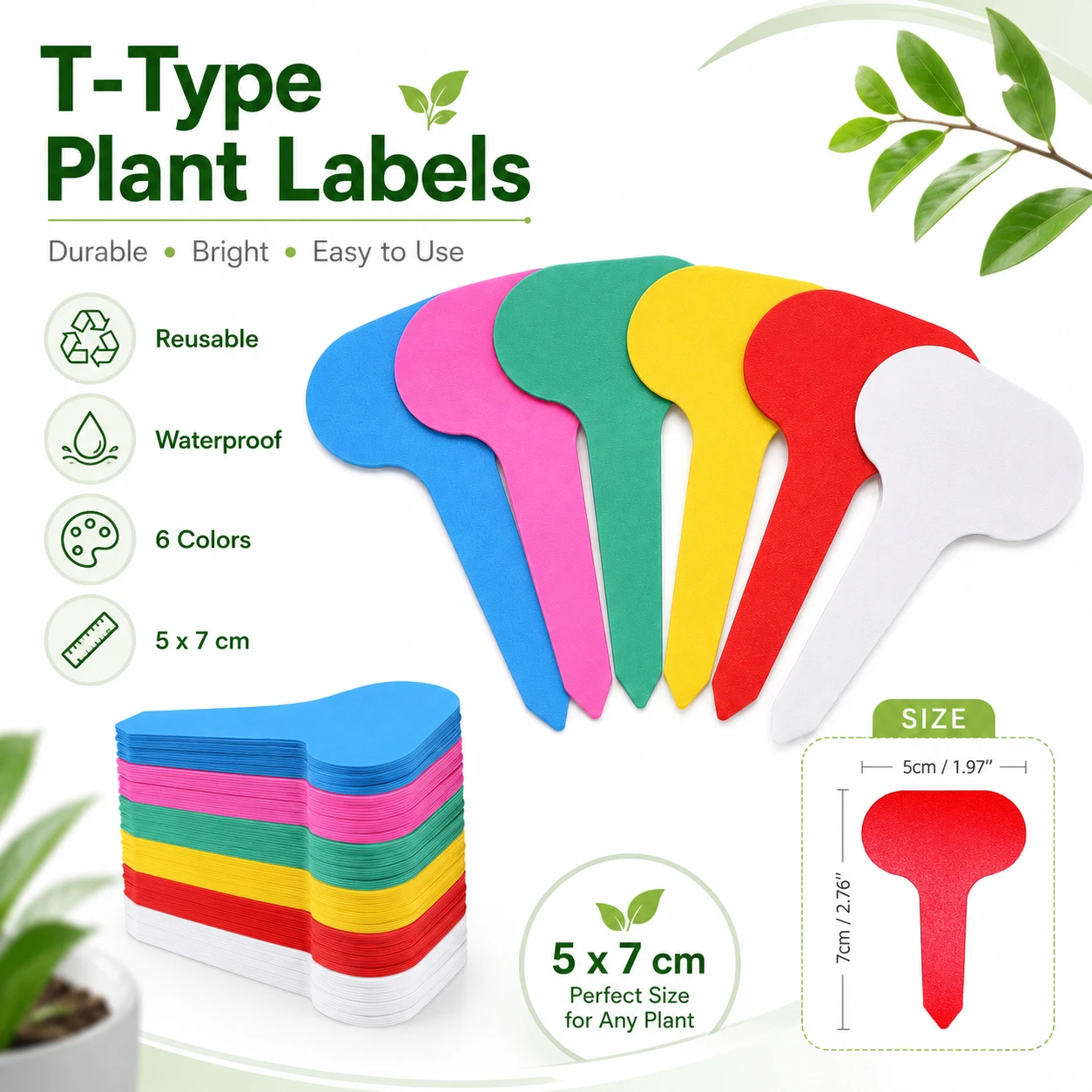 50-200Pcs 5x7cm T-Shaped Plant Tags, Waterproof Reusable Plastic Garden Markers for Seedlings, Herbs, Flowers