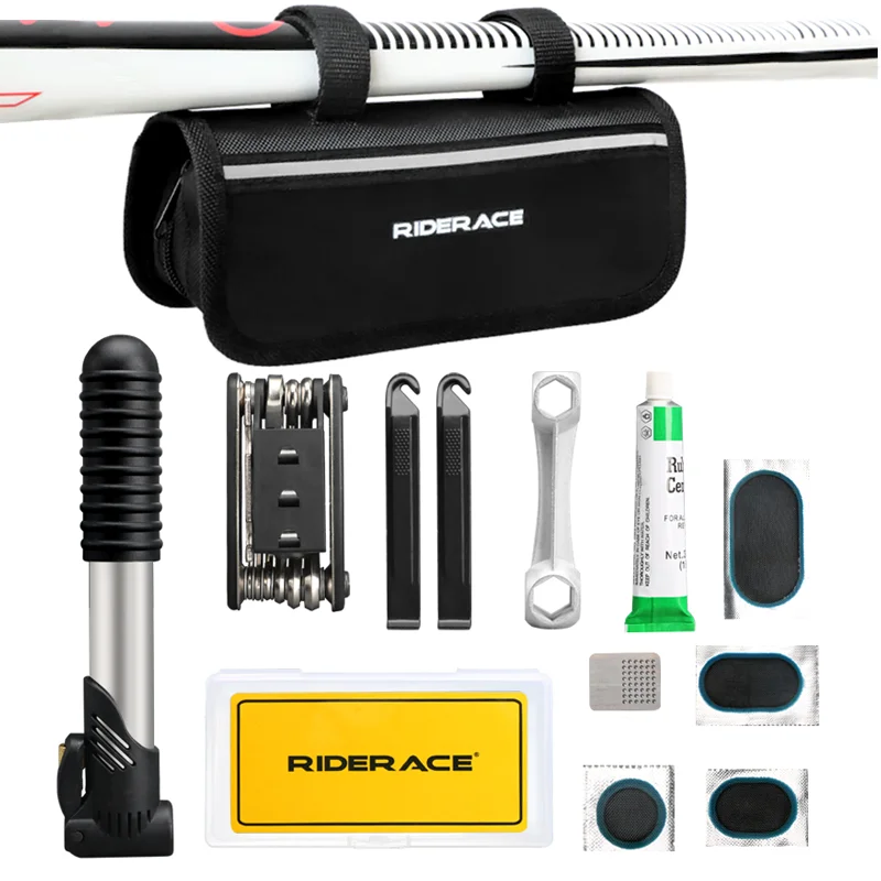 Bicycle Repair Kits Bag With Pump Rubber Patch Glue Tire Lever Crowbar Multi-function Folding Wrench Bike Tire Repair Tool Set
