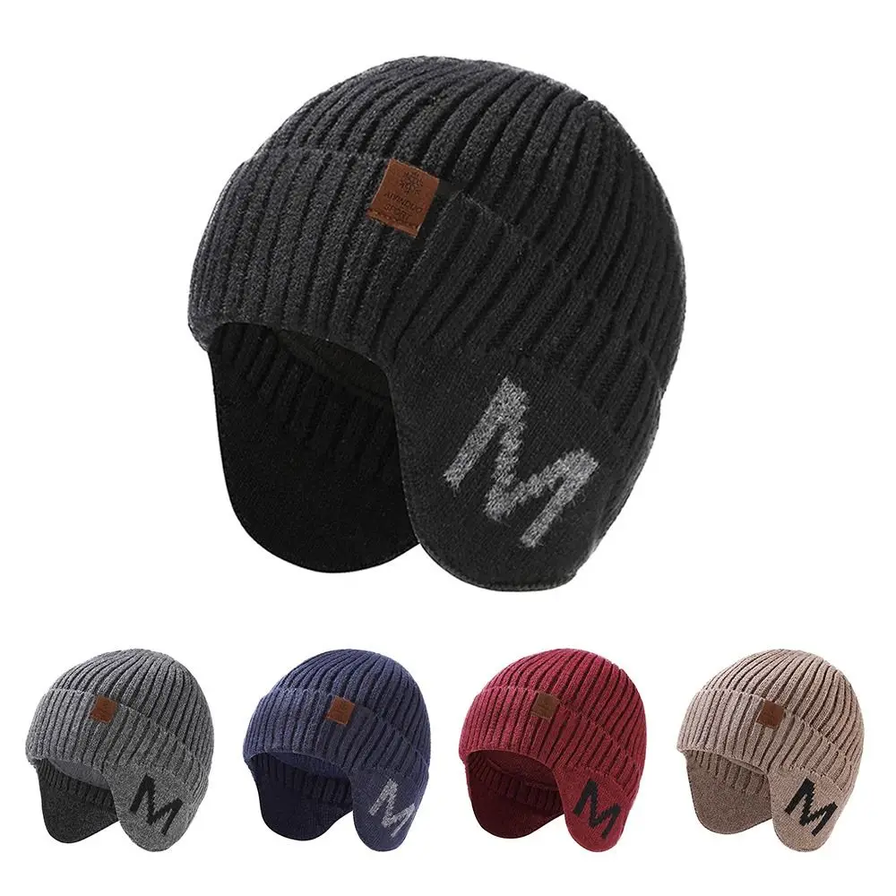 Fashion Winter Unisex Knitted Hat Double Layers Fleece Lined Beanie Cap with Earflap Casual Warm Skull Cap for Women Men