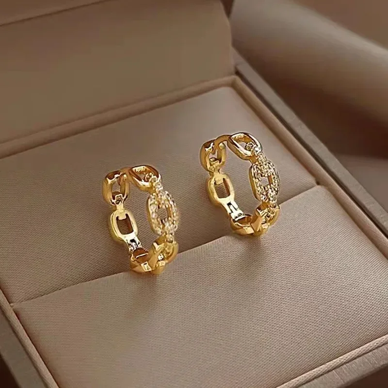 

24K 9999 Pure Gold Ring buckle earrings women's simple temperament earrings