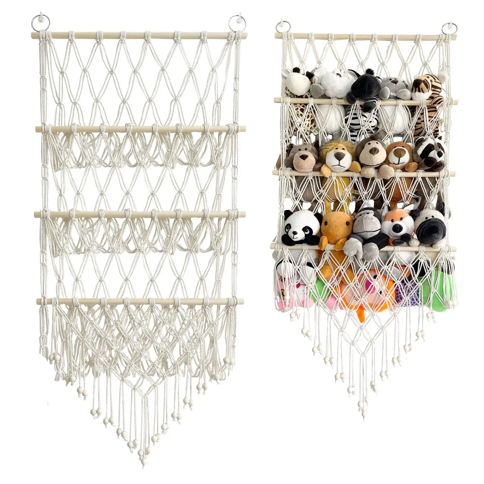 Hand Woven Cotton Rope Stuffed Animal Storage Hammock Net Hanging Organizer for Kids Room Nursery Boho Wall Decor