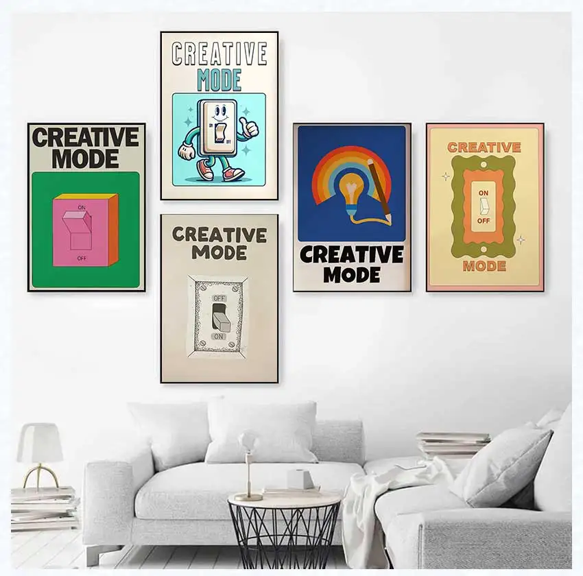 Creative Mode Wall Print Colorful Poster Retro Pink Switch Art Canvas Painting Trendy Room Decor Pictures for Living