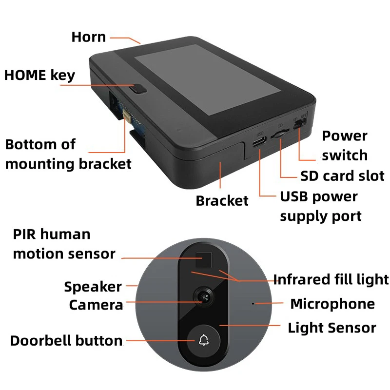 Умный видеоглазок с дверным звонком, Wi-Fi, 4,3 дюйма, 2,4 ГГц, PIR, визуальная камера для дома и улицы, ночное видение, 1080P, цифровой дверной