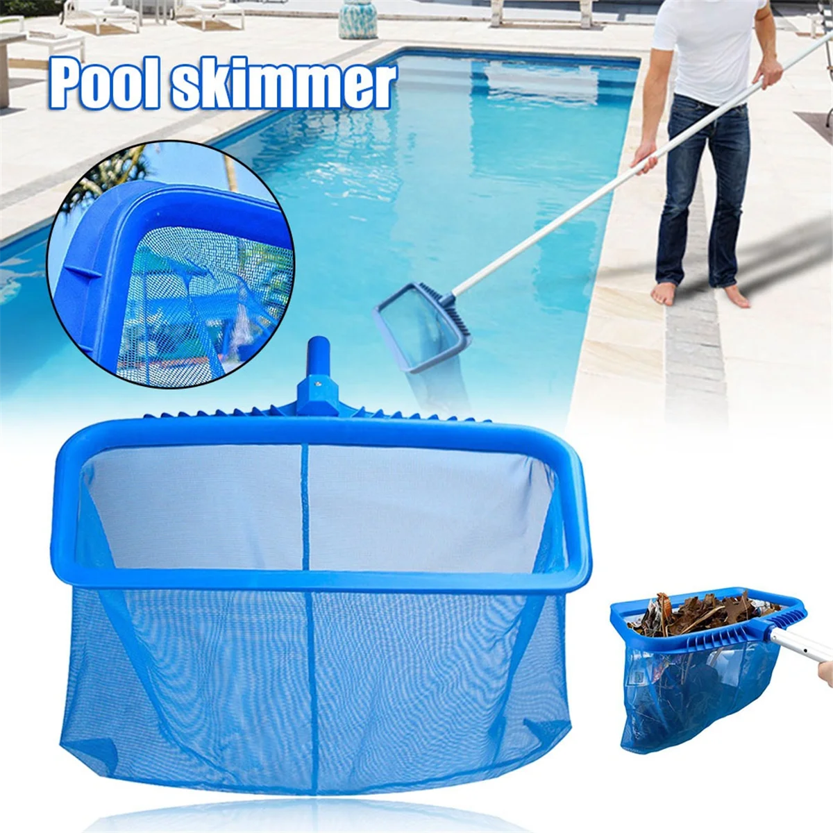 Professional Swimming Pool Skimmer Net, Heavy Duty Pool Leaf Rake with Ultra Deep Fine Mesh