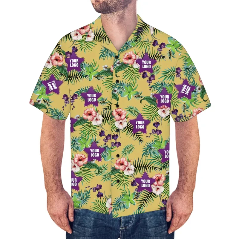 Custom Your Logo 3D Print Shirts For Men Hawaiian Vacation Beach Shirt DIY Design Lapel Blouse Personalized Blouses Unisex Tops