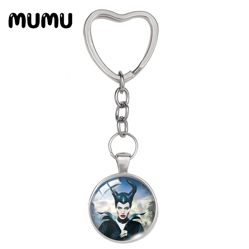 2024 New Maleficent Heart Keyring Movie Keychain Glass Dome Cabochon Jewelry Gifts Children