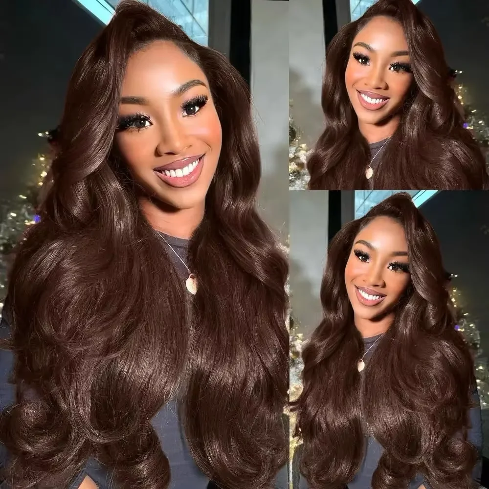 

Fashion #4 Chocolate Brown Body Wave Lace Front Wig HD Transparent Lace 13x4 13x6 Pre Plucked Hairline Soft 18-46 Inch Wigs