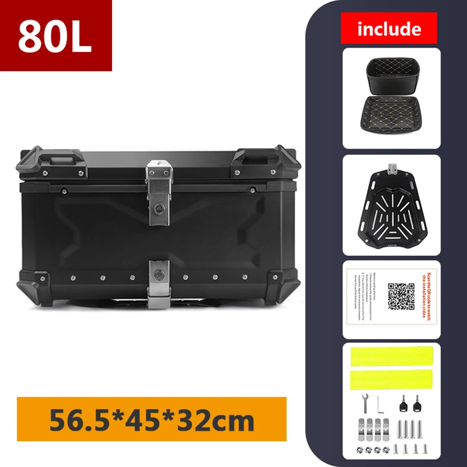 80L Motorcycle Aluminum Top Box Universal Motorcycle Tail Box Large Capacity Moto Travel Luggage Storage Rear Trunk 80L Top Case